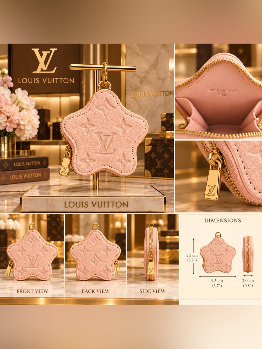 Pink Star-Shaped Leather Key Pouch